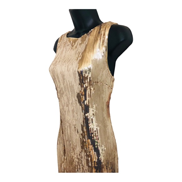 Nanette lepore gold Sequin Fringe flapper style low cut back Midi-Dress size 10 - Picture 3 of 15